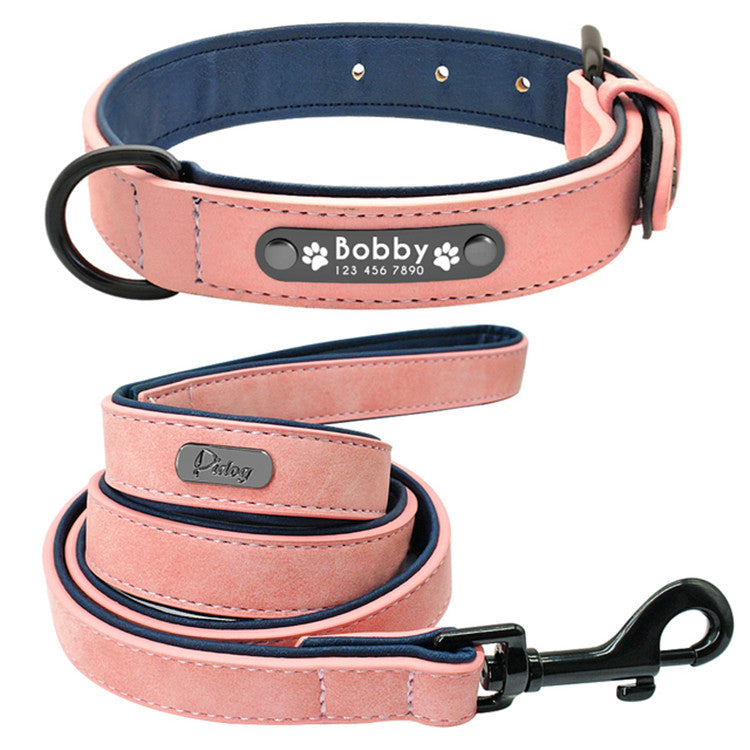 Personalised Dog Collar light pink with lead